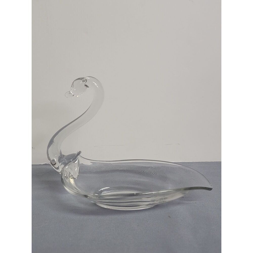 VTG Hand Blown Bowl Clear Art Glass Figure Swan